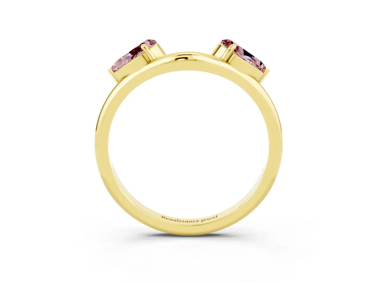 Two-Stone Pear Morganite Bypass Ring with Prong Setting Yellow gold