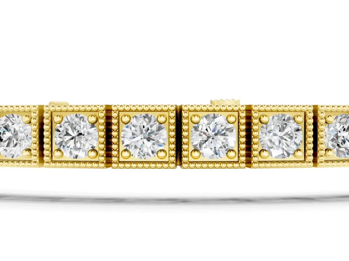 Square Milgrain Diamond Tennis Bracelet Yellow gold