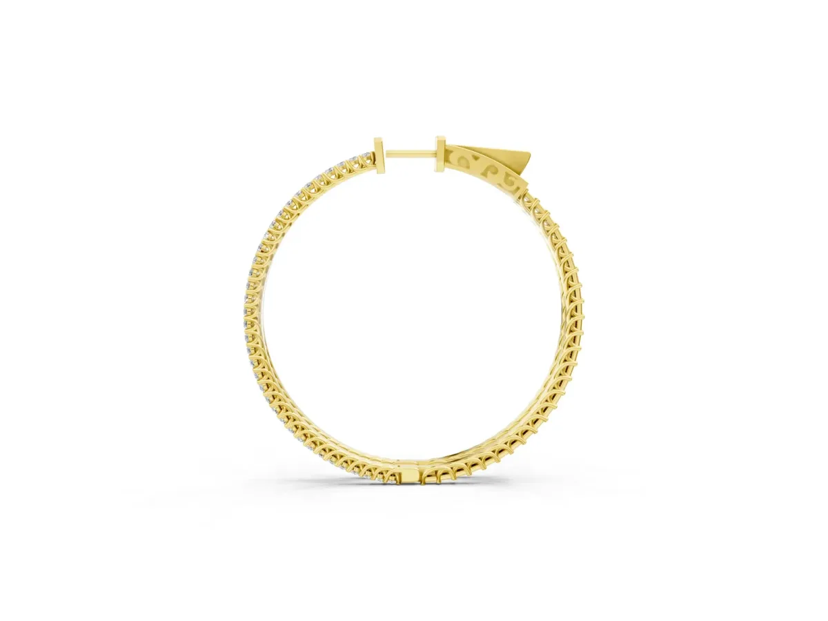 Round Diamond Pave Hoop Earrings with Prong Setting Yellow gold