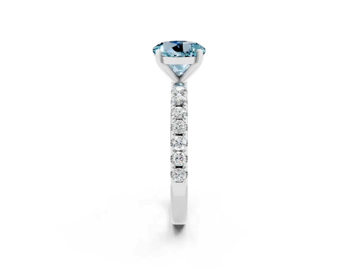 Round Cut Aquamarine Solitaire Pavé Band with Four-Prong Setting Silver