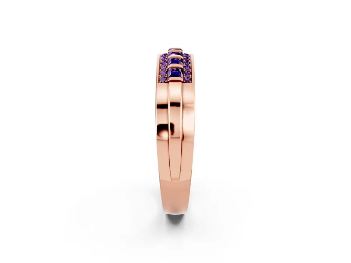 Bar-Set Princess Cut Amethyst Pavé Band Rose gold