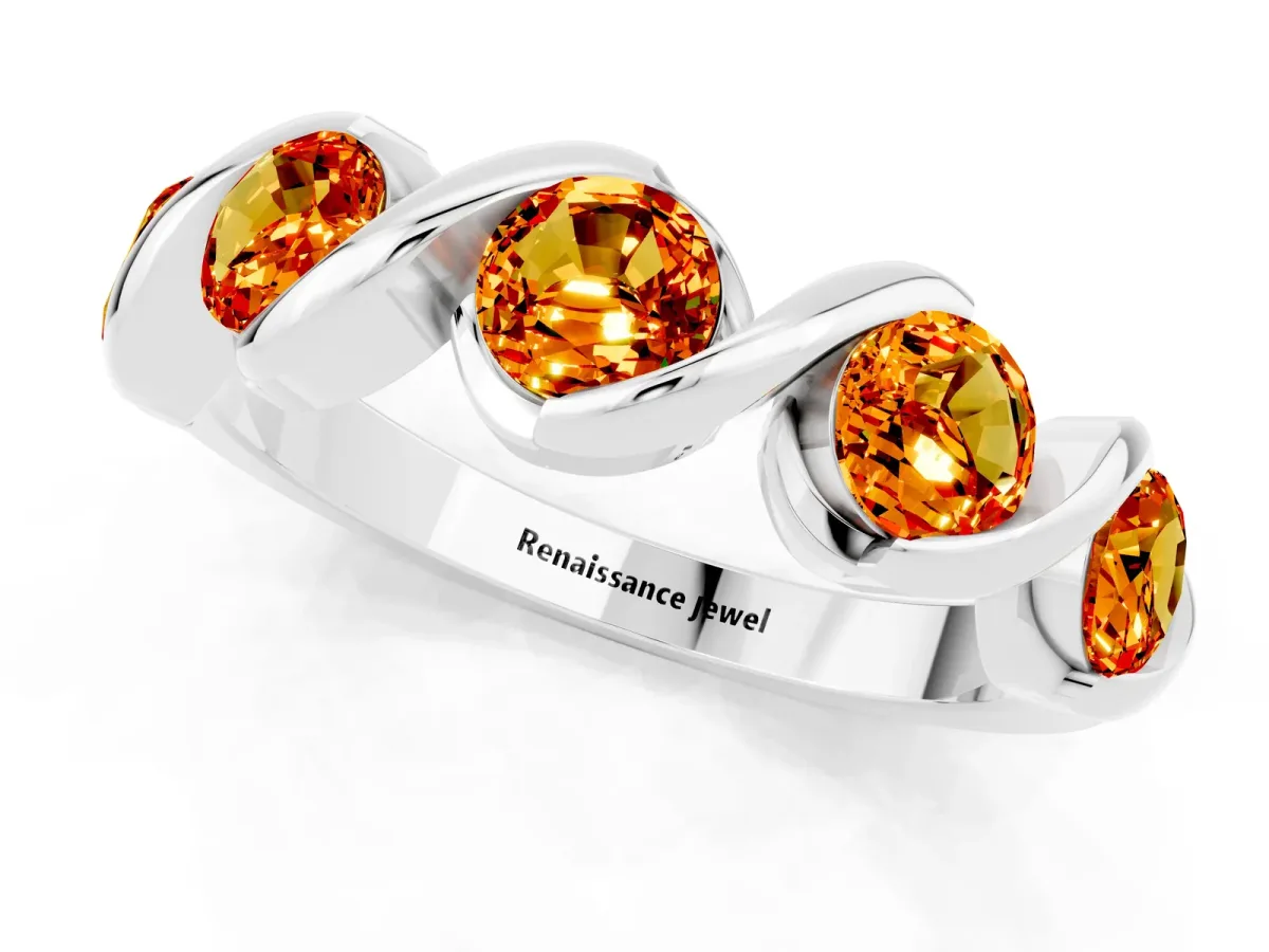 Round Citrine Wave Band with Channel Setting and Shared Prongs Platinum