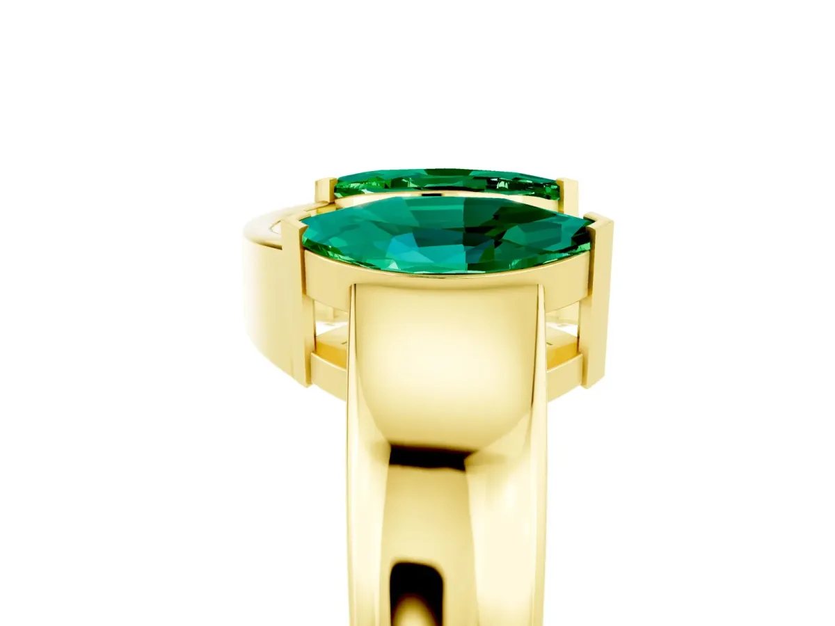 Marquise Emerald Open Band Ring with Tension Setting Yellow gold