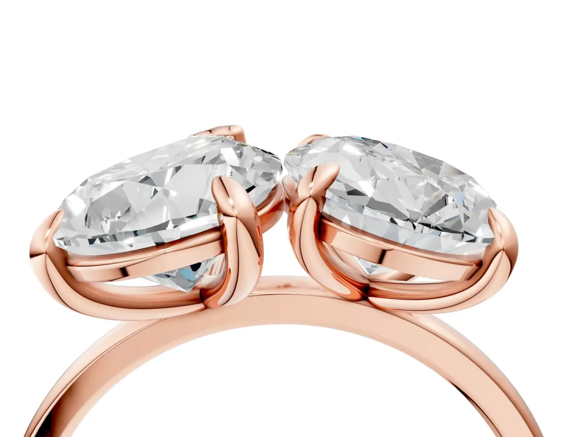 Oval and Pear Toi Moi Ring with Prong Setting and Plain Band Rose gold