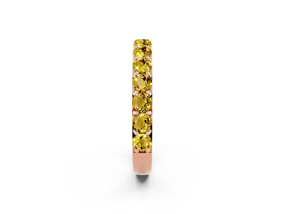 Round Yellow Sapphire Half Eternity Band with Classic Prong Setting Rose gold