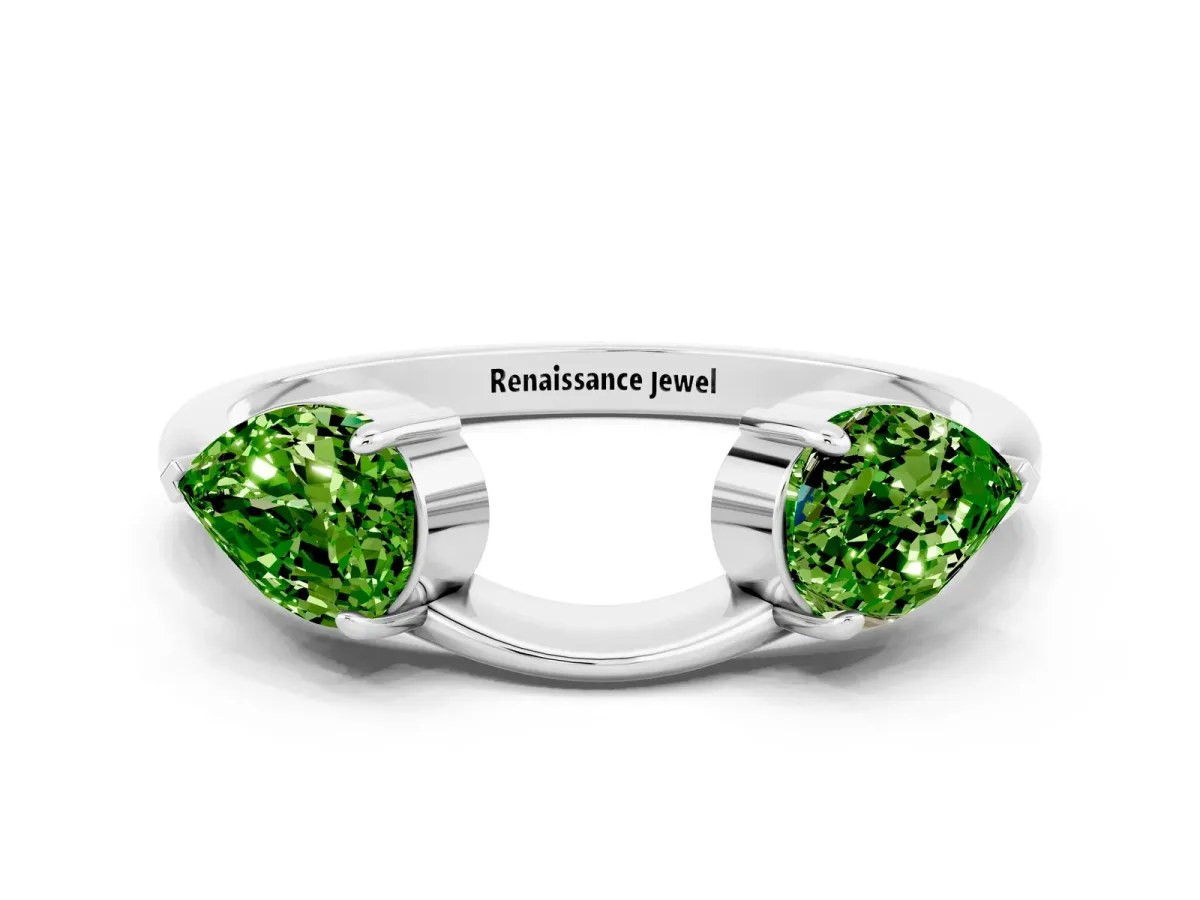 Two-Stone Pear Peridot Bypass Ring with Prong Setting Platinum