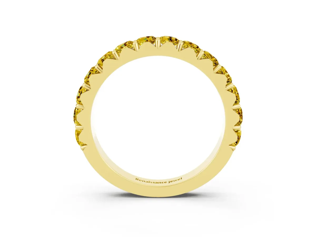 Round Yellow Sapphire Half Eternity Band with Classic Prong Setting Yellow gold