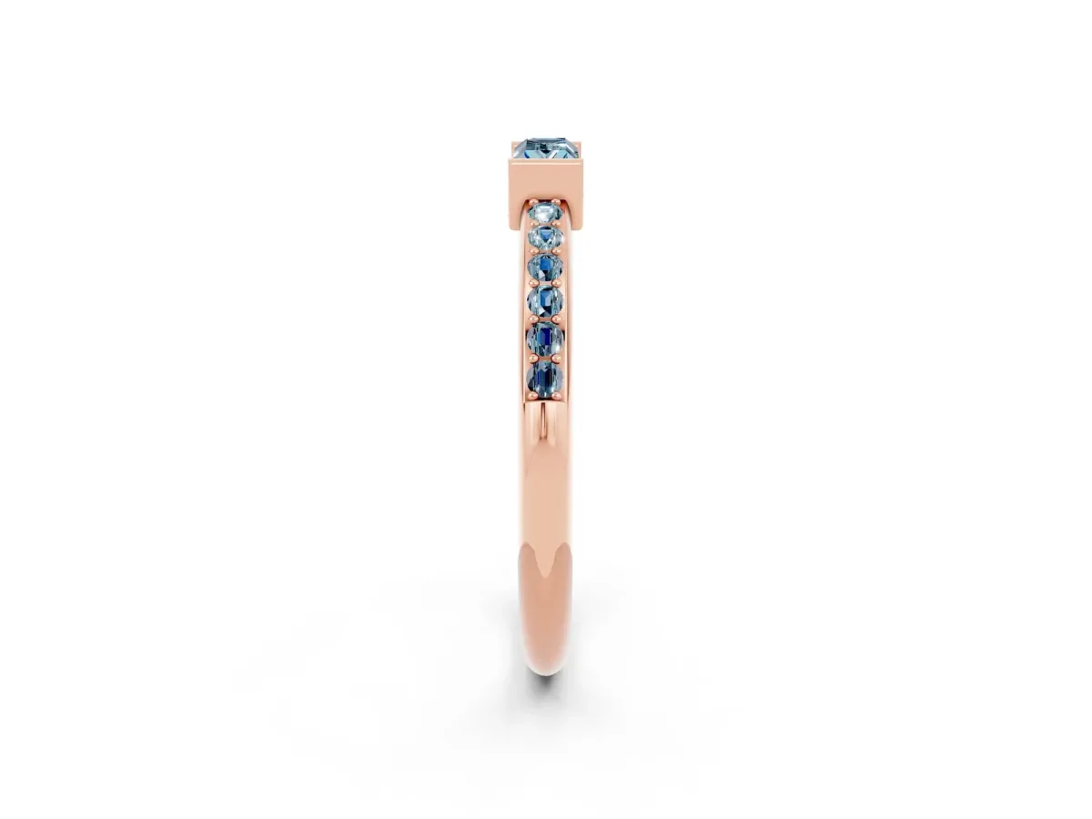 Baguette Aquamarine Pavé Band with Bar Setting Rose gold