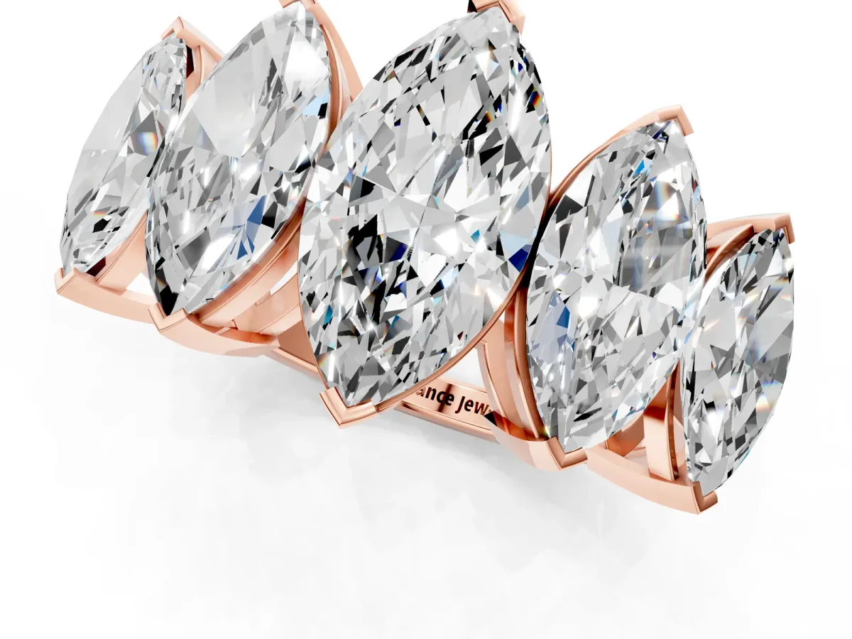 Five-Stone Marquise Diamond Prong Set White Gold Band Rose gold