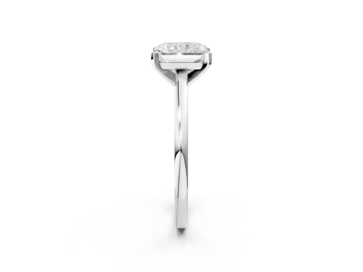 Radiant Cut Solitaire Diamond Engagement Ring with Four-Prong Setting on a Classic Band Platinum