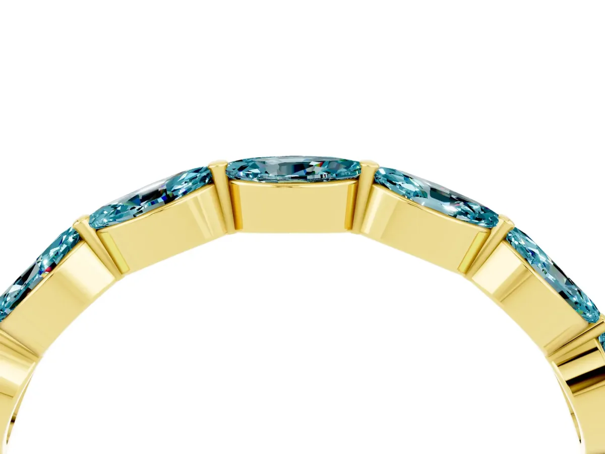Marquise Blue Topaz Half Eternity Band with Prong Setting Yellow gold