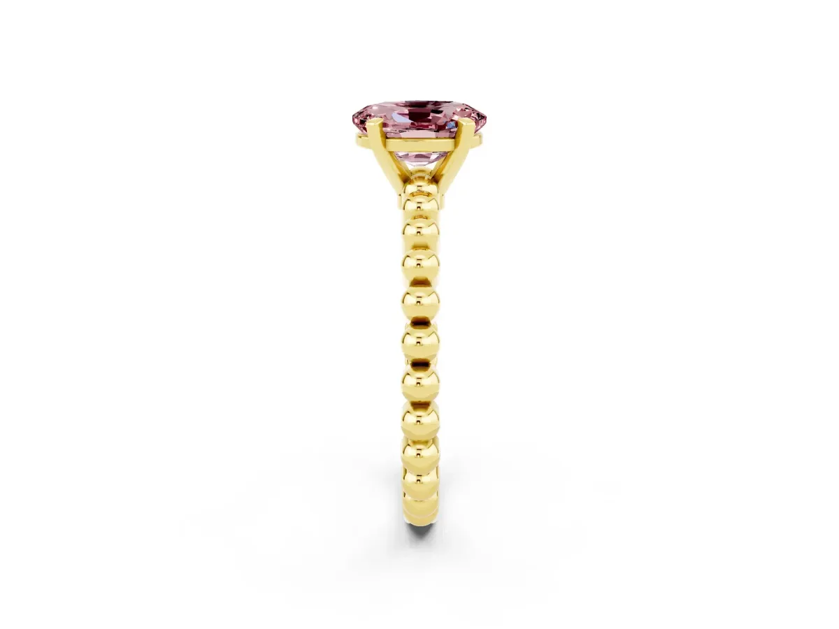 Oval Cut Morganite Solitaire Ring with Beaded Band and Prong Setting Yellow gold