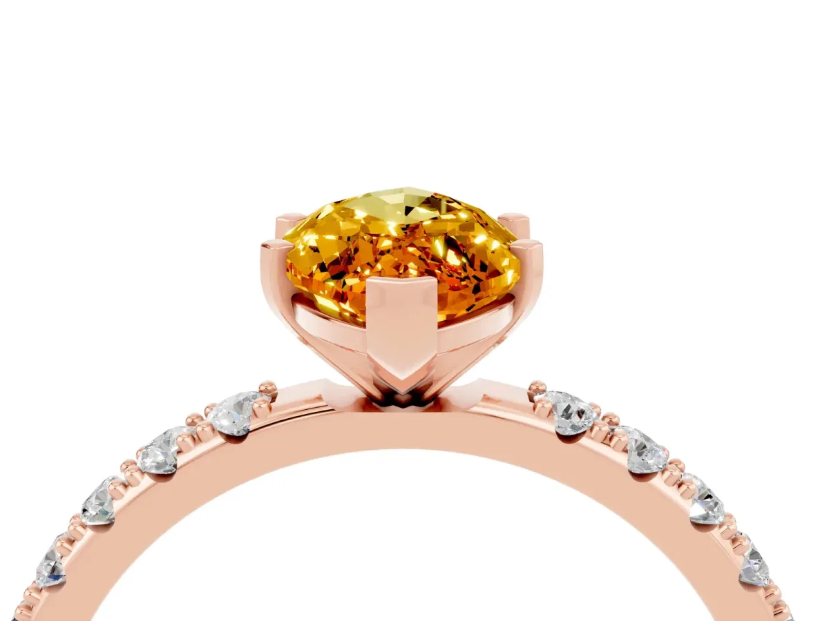 Marquise Cut Citrine Solitaire Pavé Band with Four-Prong Setting Rose gold
