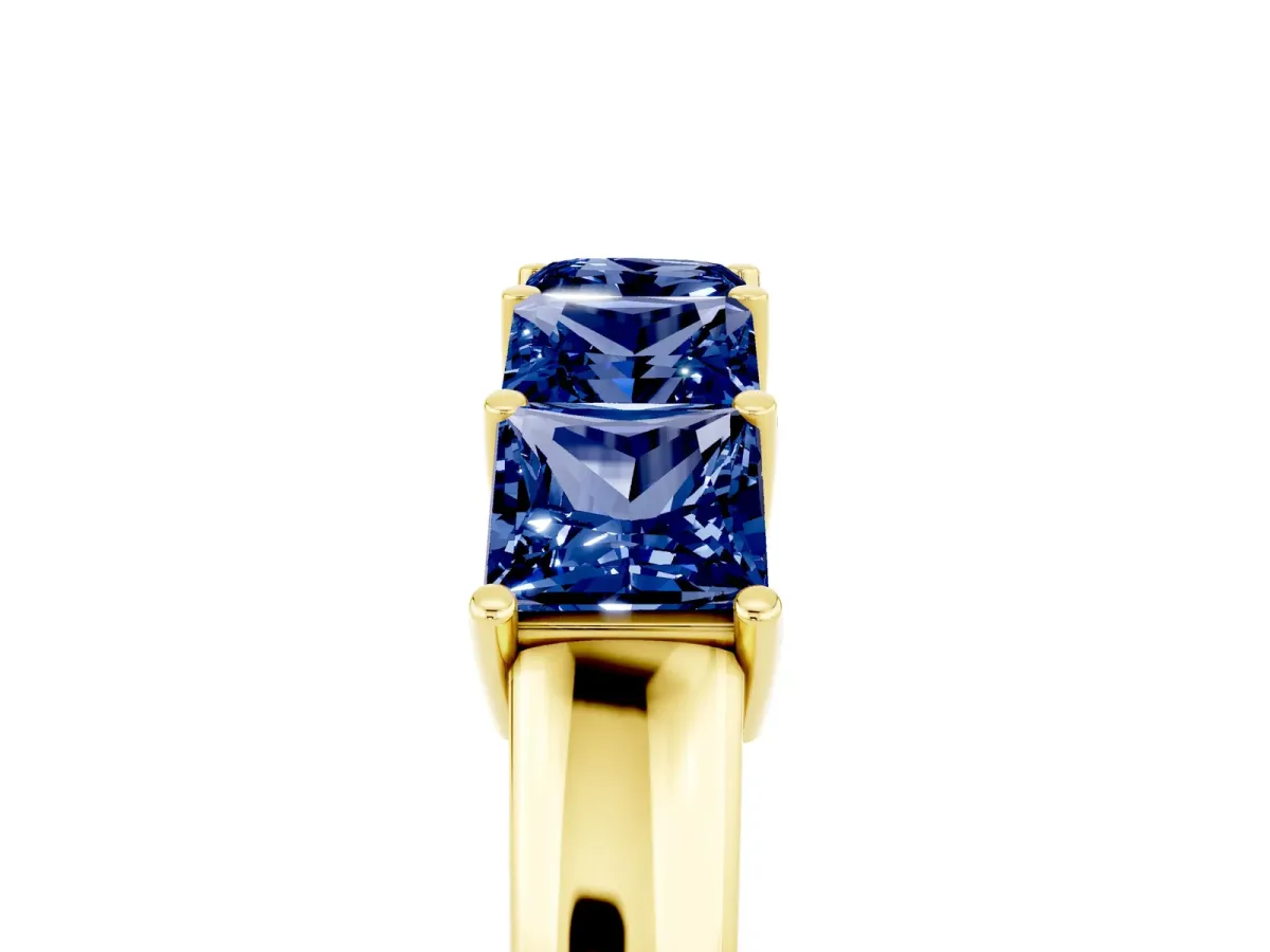 Princess Cut Five-Stone Blue Sapphire Band with Prong Setting Yellow gold