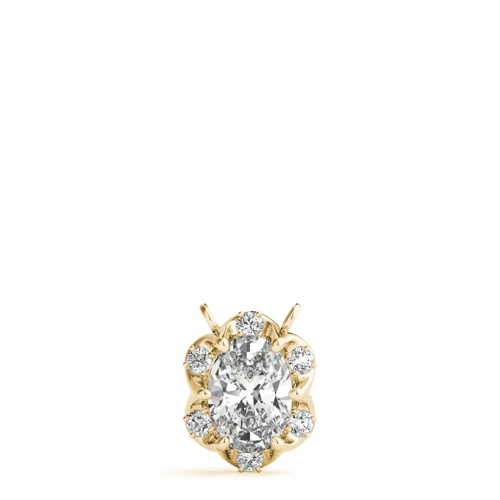 Oval Diamond Halo Pendant with Prong Setting Yellow gold