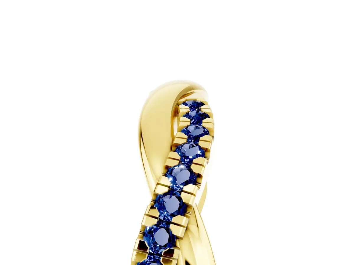 Round Blue Sapphire Twisted Infinity Band with Prong Setting Yellow gold