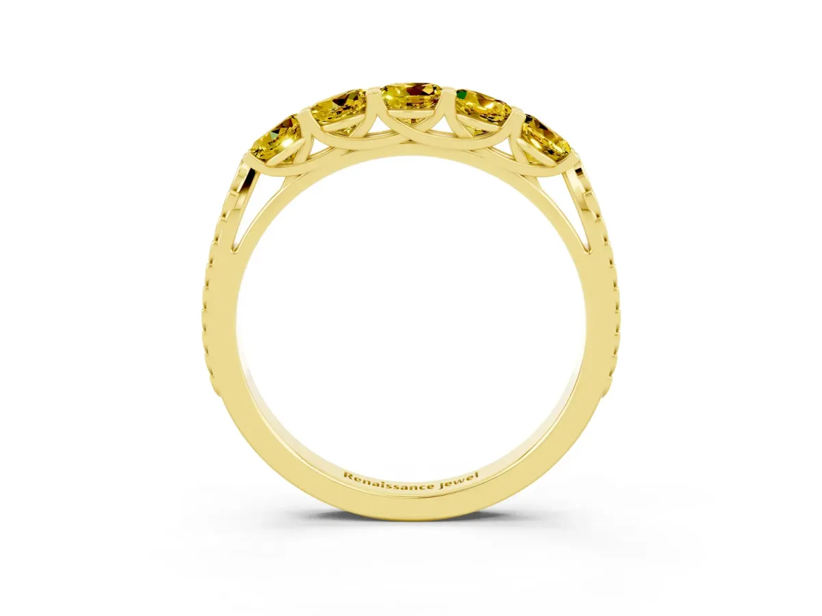 Five-Stone Round Yellow Sapphire Prong-Set Band Yellow gold