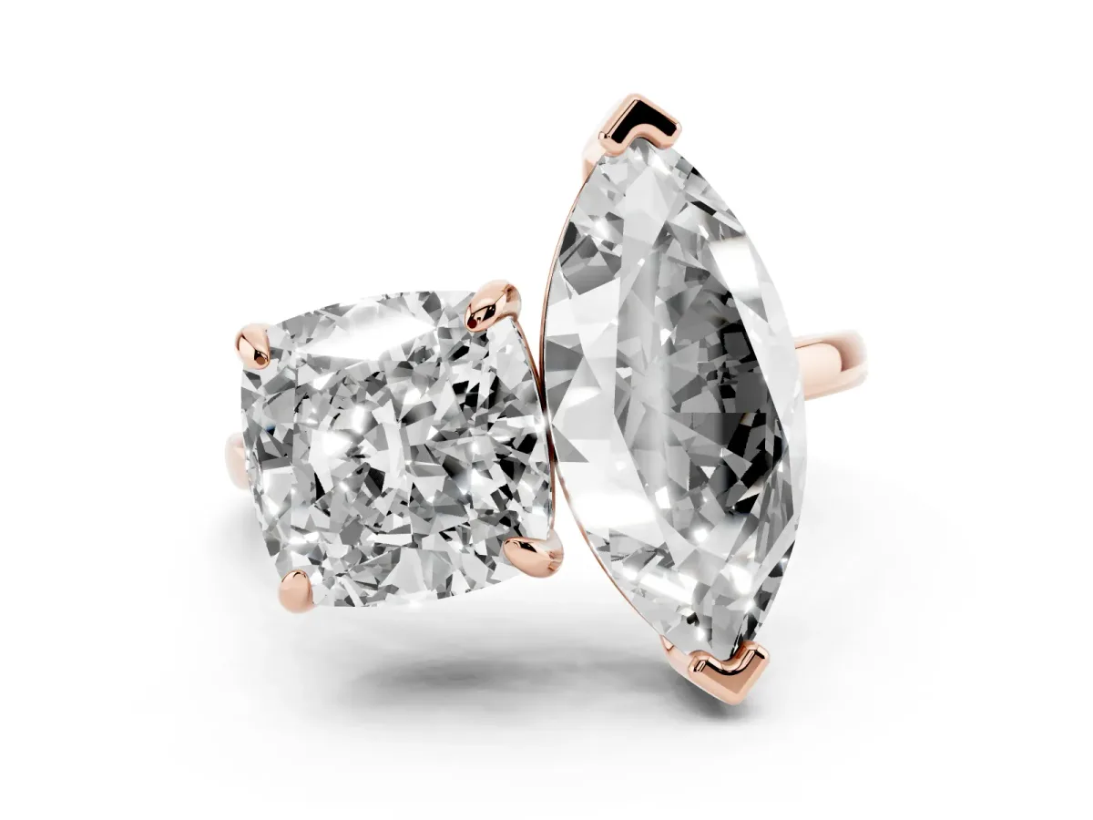 Cushion and Marquise Toi Moi Ring with Prong Setting and Plain Band Rose gold