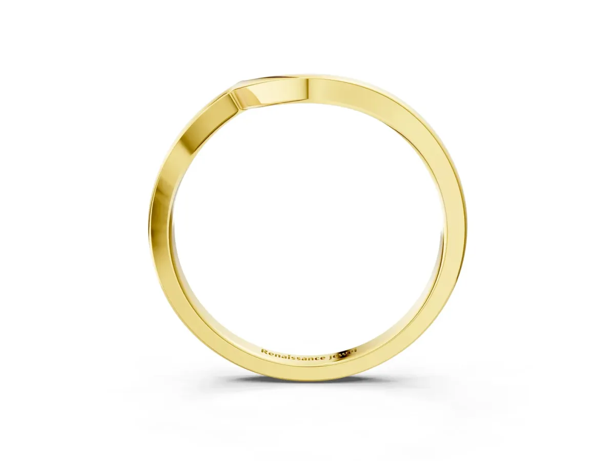 Curved Solitaire Band with Round Stone Setting Yellow gold