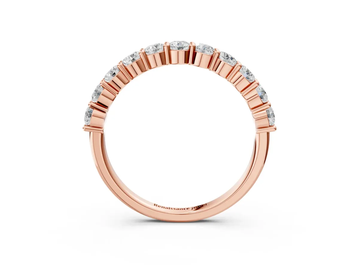 Round Diamond Half Eternity Band with Prong Setting Rose gold