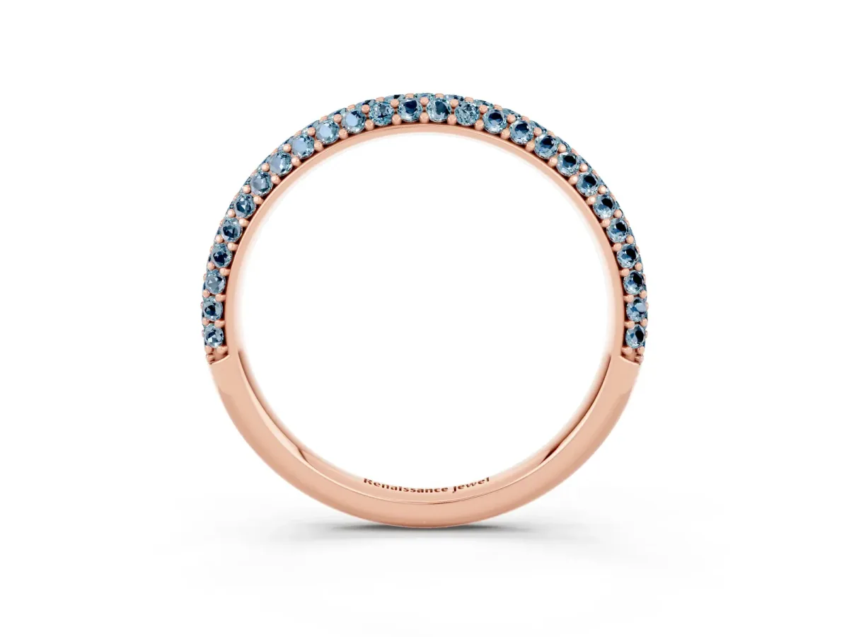 Round Aquamarine Pavé Eternity Band with Shared Prong Setting Rose gold