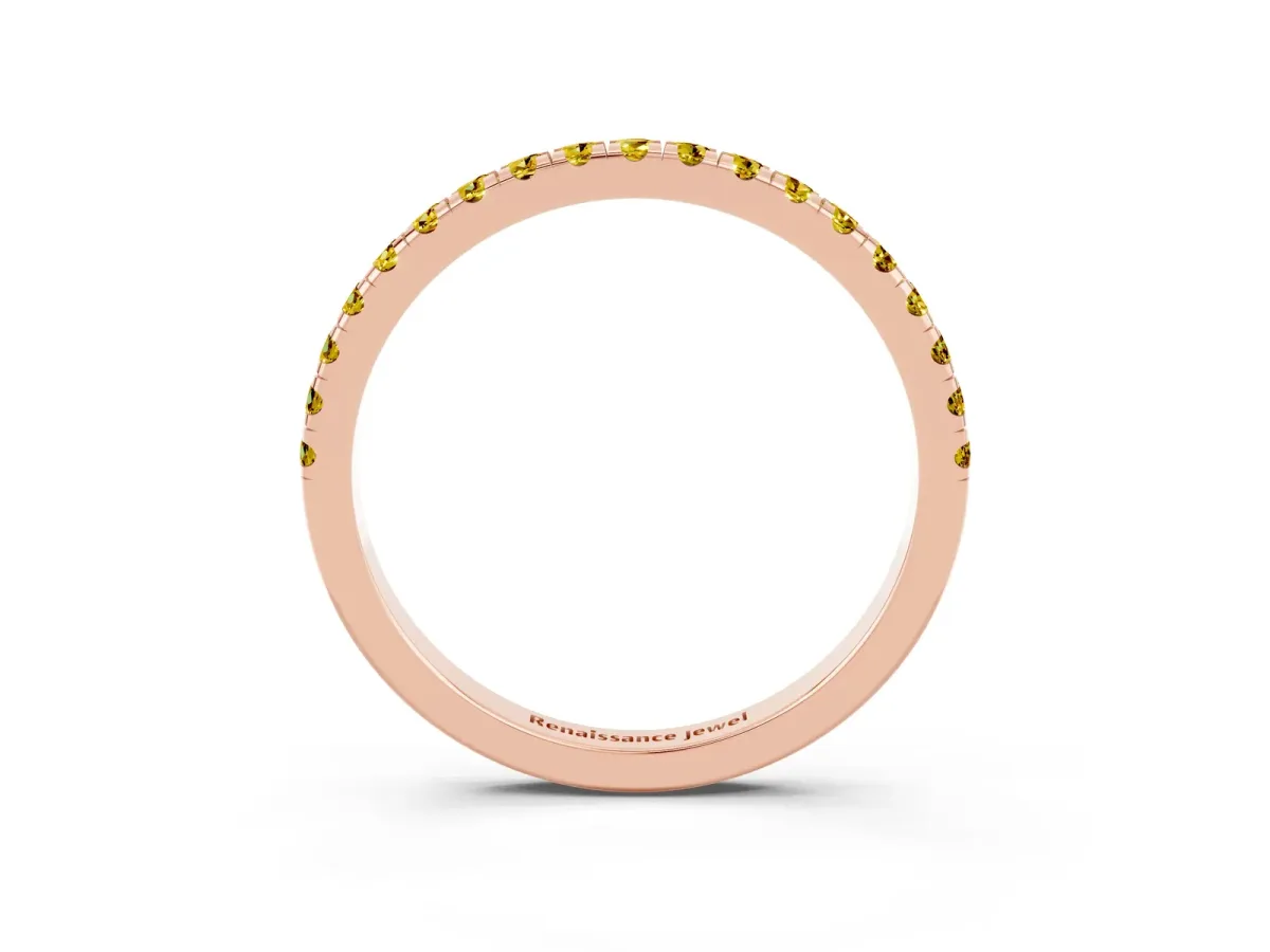 Pavé Round Yellow Sapphire Half Eternity Band with Shared Prong Setting Rose gold