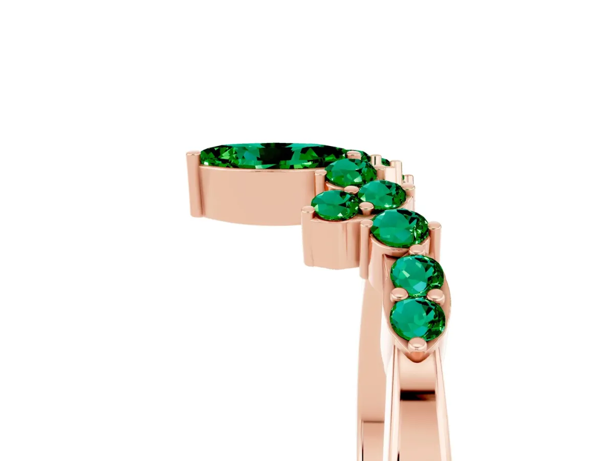 Marquise and Round Emerald Chevron Band with Prong Setting Rose gold