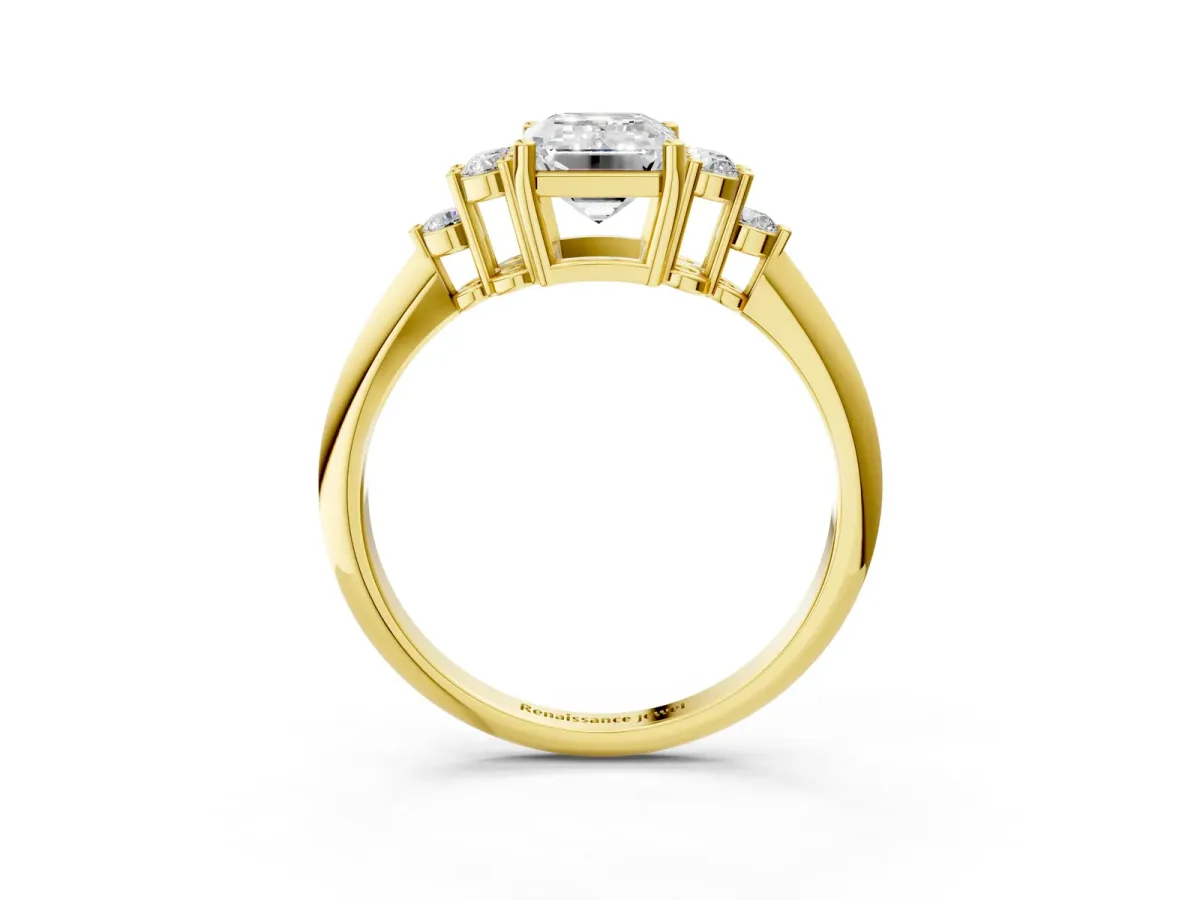 Emerald Cut Cut Diamond Cluster Ring with Solitaire Band and Four-Prong Setting Yellow gold