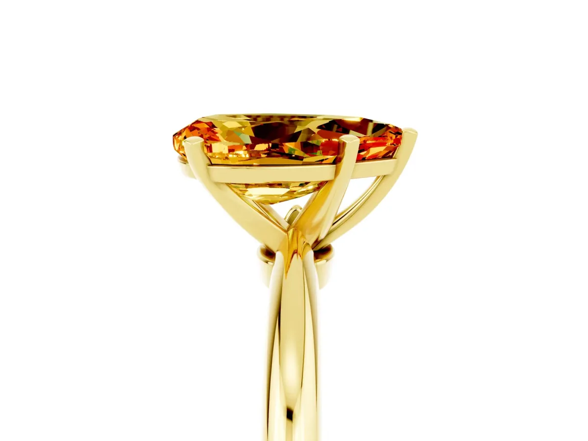 Pear Cut Citrine Solitaire Ring with Six-Prong Setting and Classic Band Yellow gold