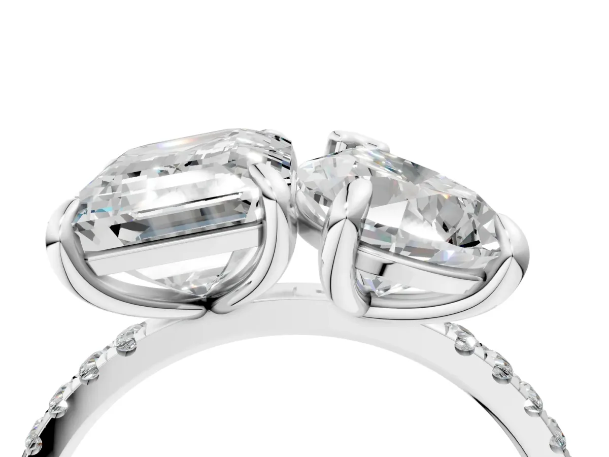 Pear and Emerald Toi Moi Ring with Prong Setting and Pave Band Silver