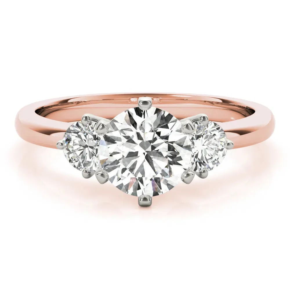 Three-Stone Round Cut Cut Solitaire Diamond Ring with Prong Setting Rose gold