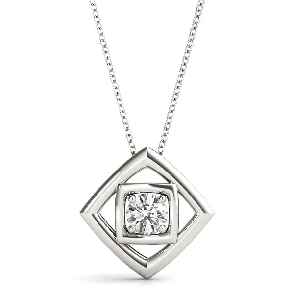 Round Diamond Bezel Set Pendant with Square Prong Setting Silver