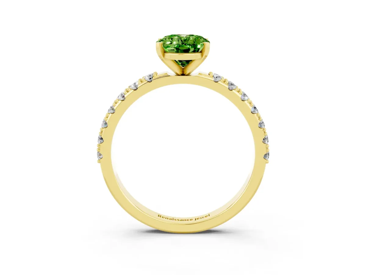 Oval Cut Peridot Solitaire Pavé Band with Four-Prong Setting Yellow gold