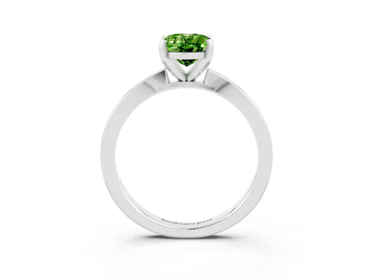 Oval Cut Peridot Solitaire Engagement Ring with Classic Band and Four-Prong Setting Silver
