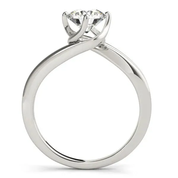 Round Cut Solitaire Twist Band Engagement Ring with Four-Prong Setting Silver