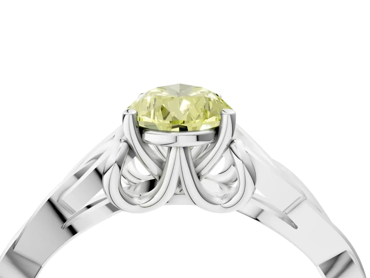 Fancy Yellow Pear Cut Diamond Solitaire Engagement Ring with Celtic Knot Band and Four-Prong Setting Silver