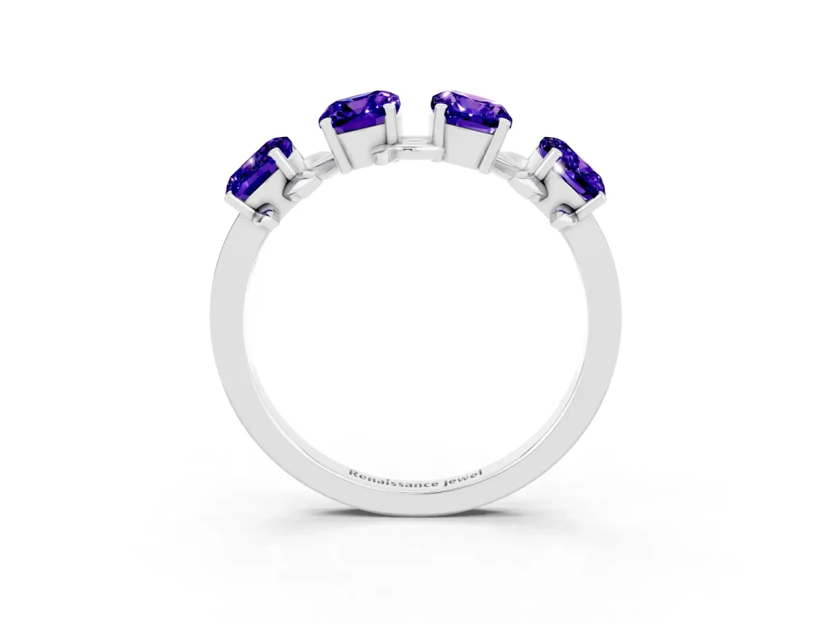 Emerald Cut Tanzanite Prong-Set Half Eternity Band White gold