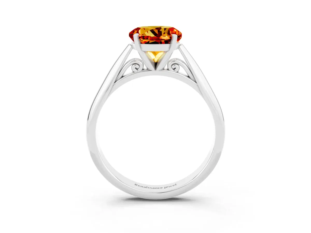 Round Cut Citrine Solitaire Engagement Ring with Cathedral Setting and Four-Prong Mount White gold