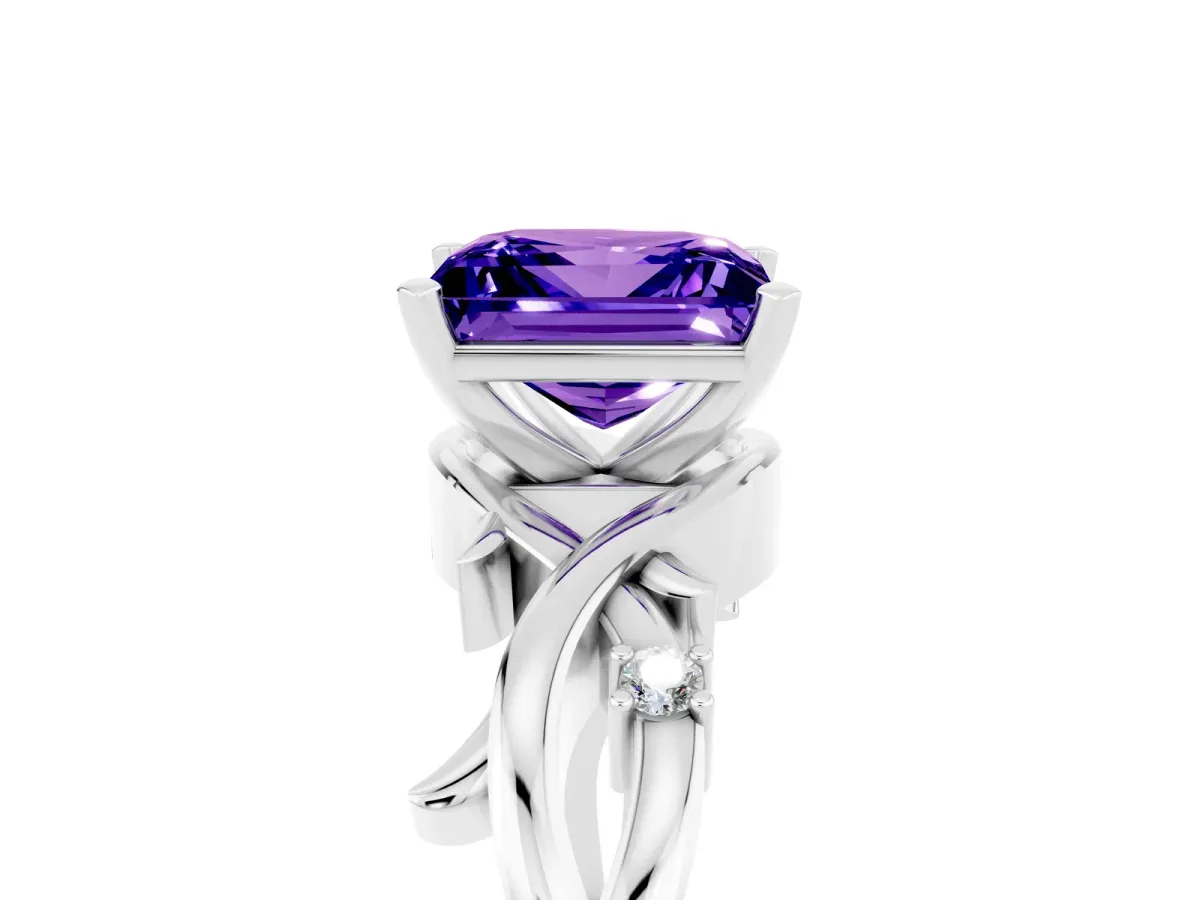 Princess Cut Tanzanite Solitaire Ring with Twisted Band and Prong Setting Platinum