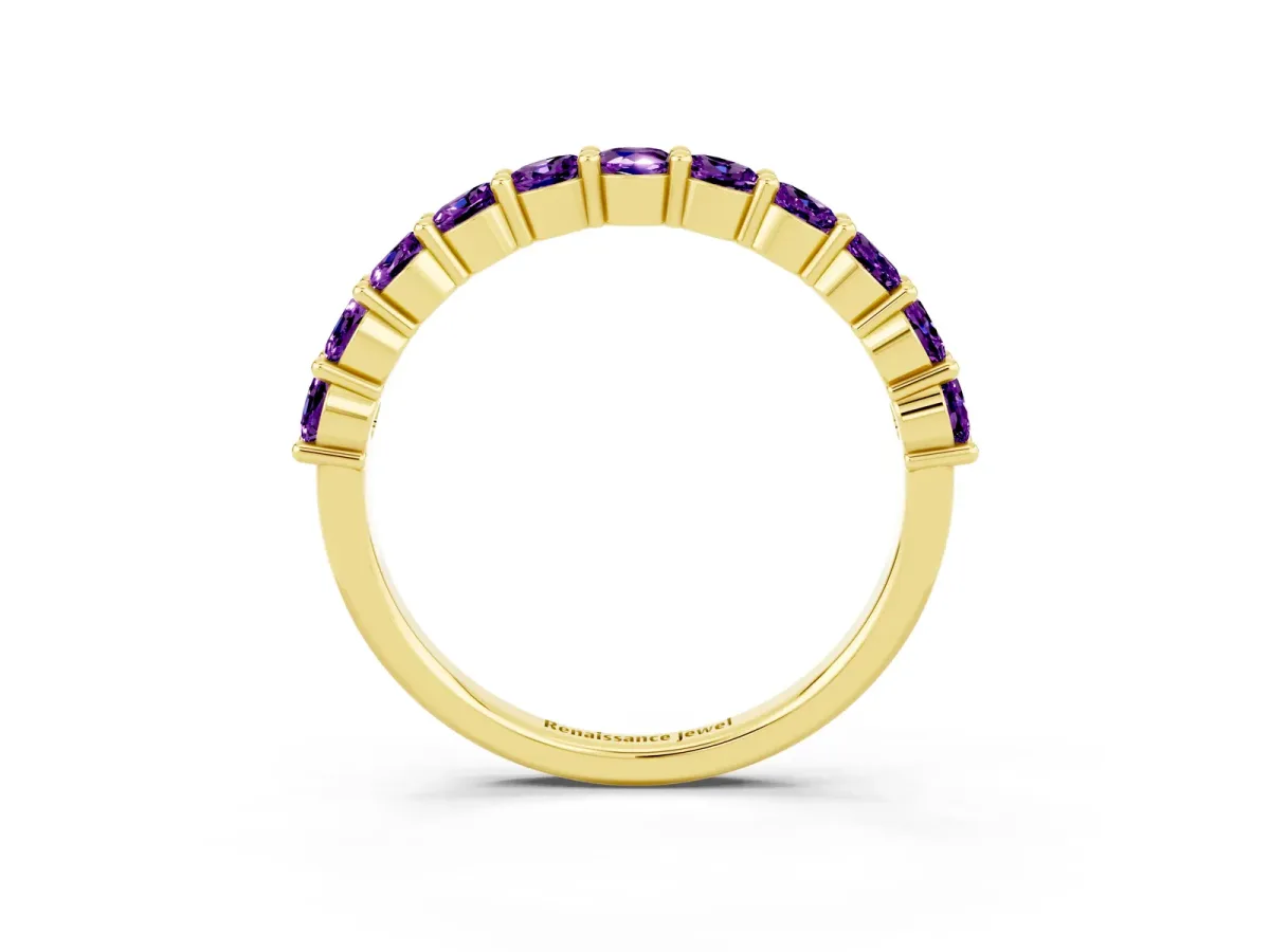Round Amethyst Half Eternity Band with Prong Setting Yellow gold