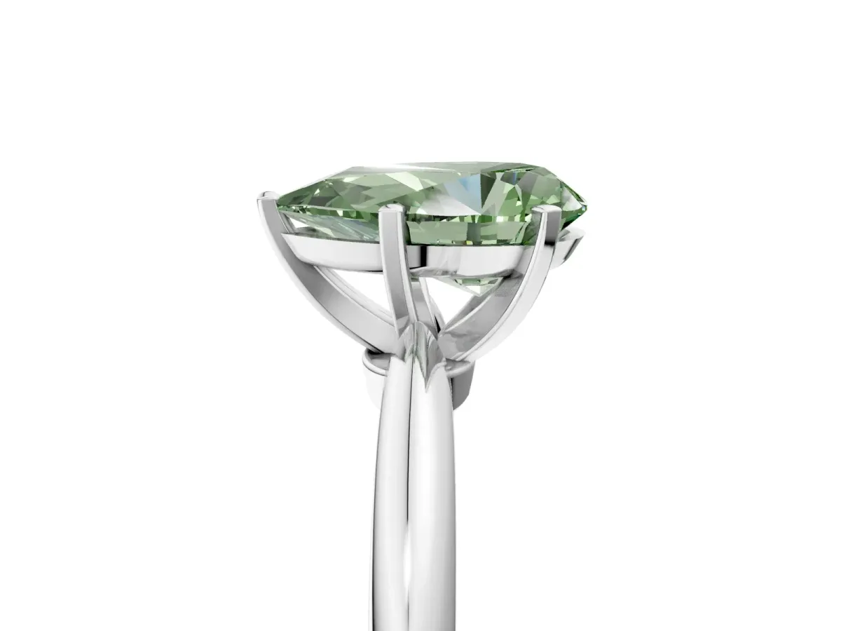 Fancy Green Pear Cut Diamond Solitaire Ring with Six-Prong Setting and Classic Band Silver