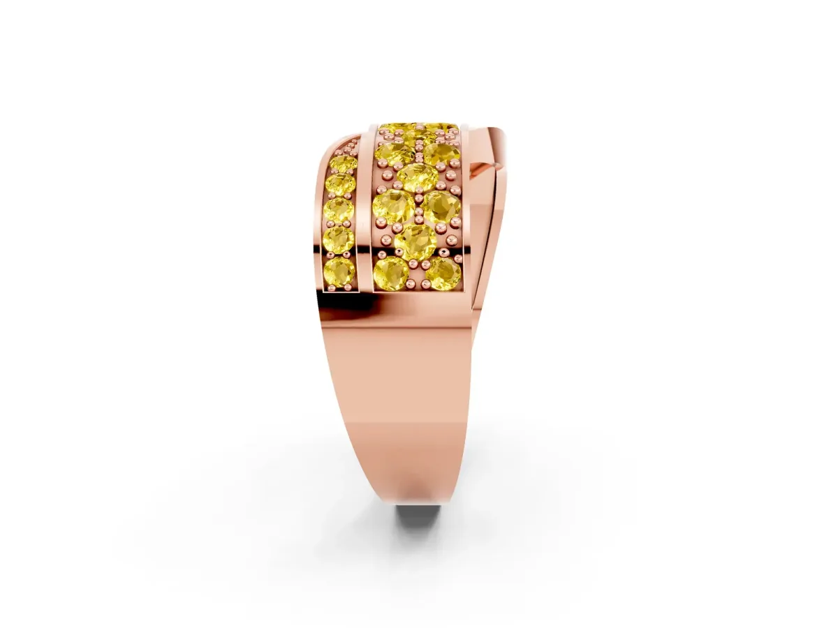 Pavé Round Yellow Sapphire Crossover Band with Bead Prong Setting Rose gold