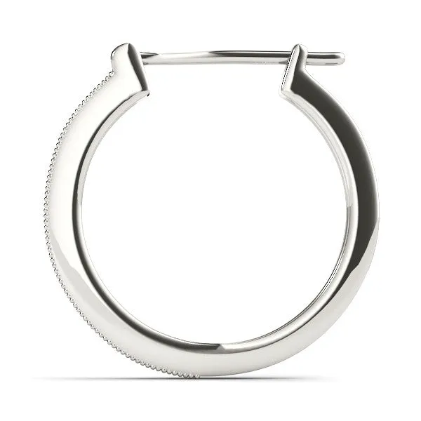 Round Diamond Pave Hoop Earrings with Milgrain Edge Silver