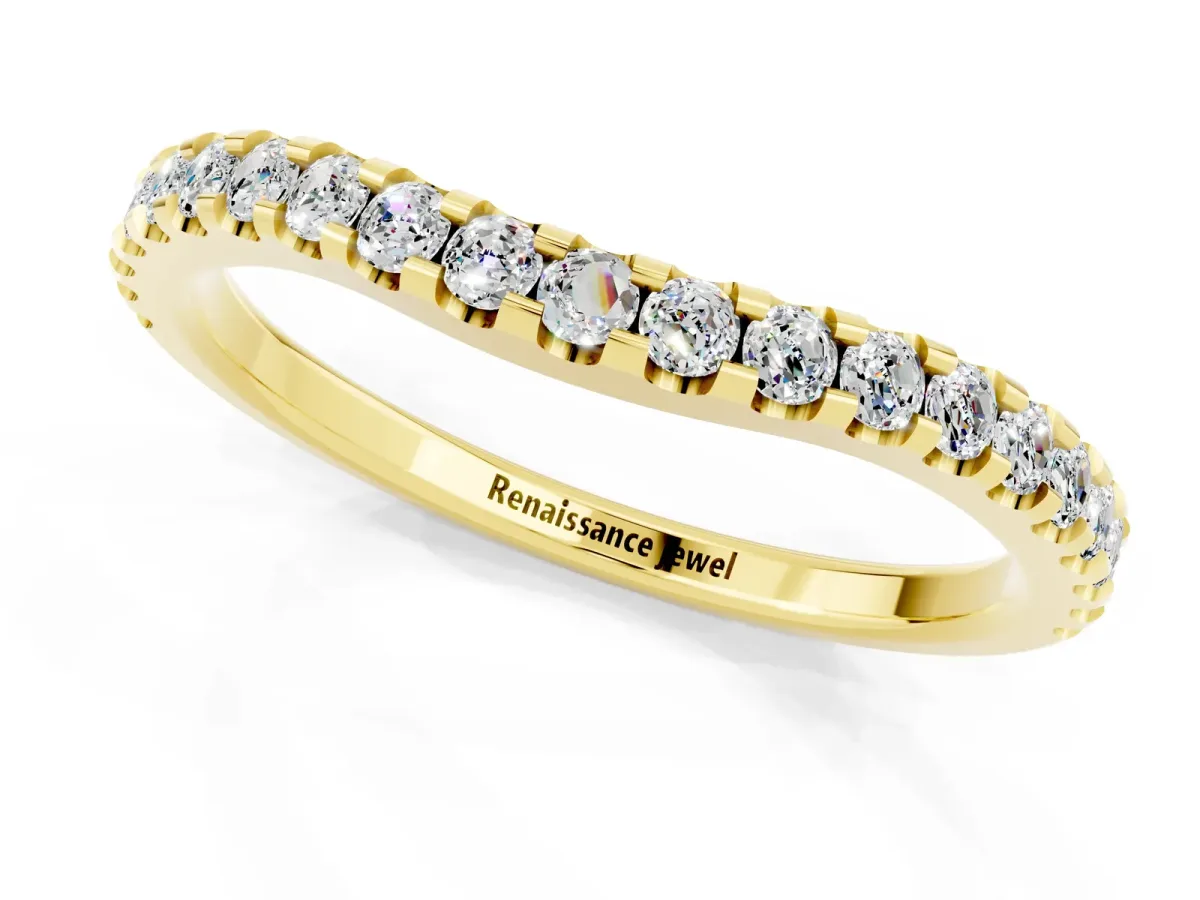 Round Moissanite Pavé Curved Wedding Band Yellow gold