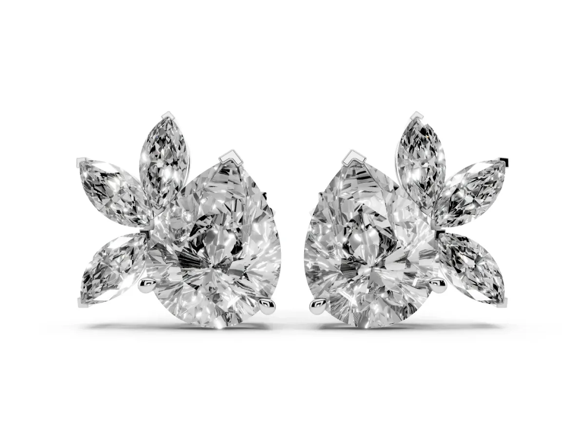Pear Diamond Fan Stud Earrings with Marquise Lab Grown Diamond Accents Platinum