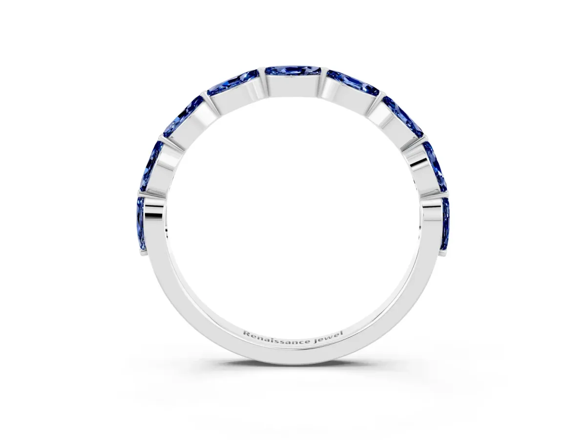 Marquise Blue Sapphire Half Eternity Band with Prong Setting Platinum