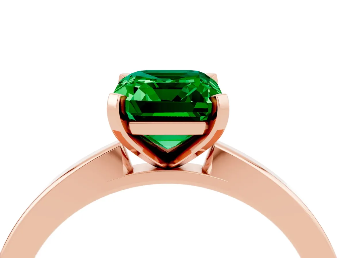 Emerald Cut Emerald Solitaire Engagement Ring with Classic Band and Four-Prong Setting Rose gold