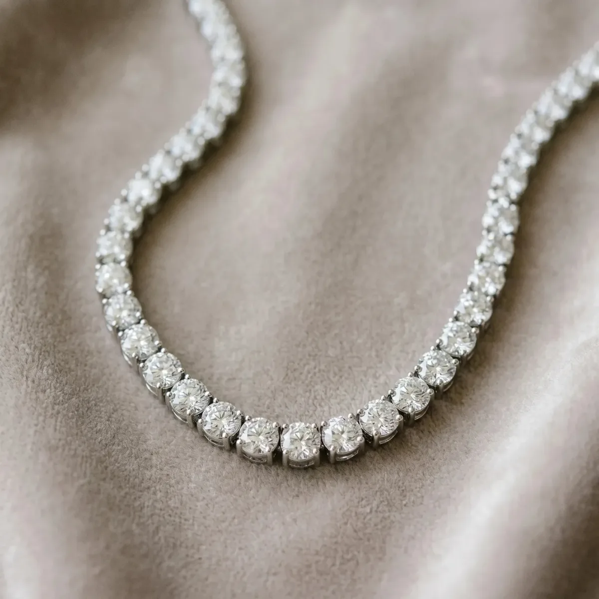 Round Diamond Tennis Necklace with Prong Setting Silver