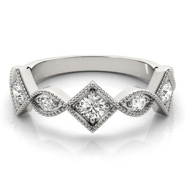 Milgrain Diamond Marquise and Square Band with Bezel Setting Platinum