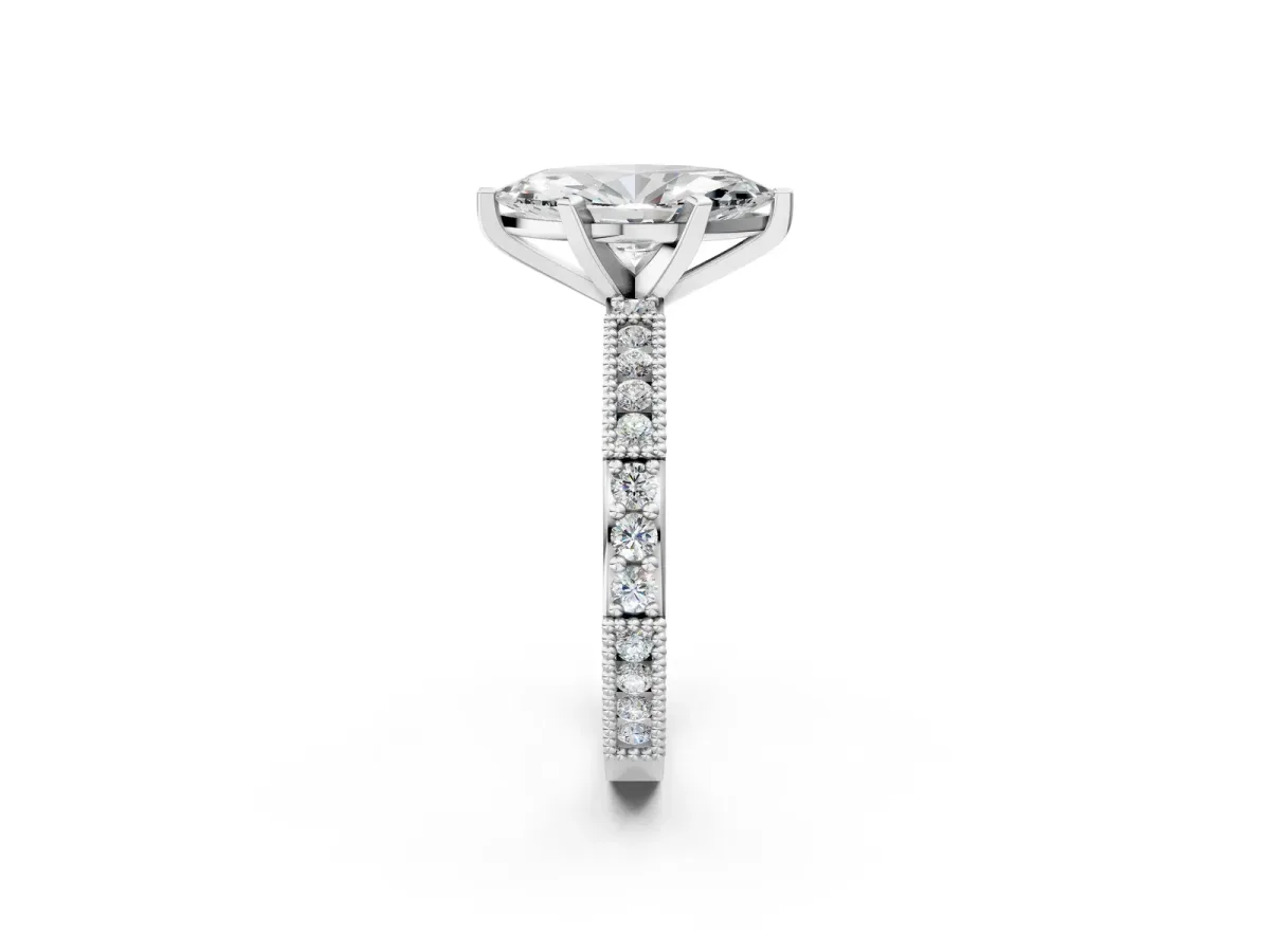 Marquise Cut Solitaire with Pavé Band and Four-Prong Setting Platinum